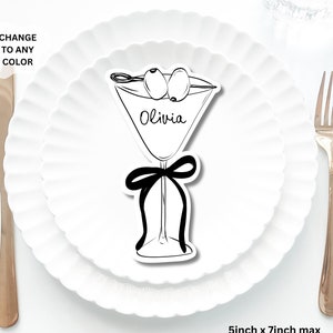 Cocktail Place Cards Template, Whimsical Place Card, Martini glass Place Card Magarita Editable Table, Cocktail Bridal shower place card bow