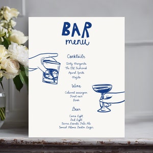 Drinks Menu Template printable, Wedding Drink Menu, Drinks simple menu bar sign, whimsical bar menu bridal sign drinks menu
