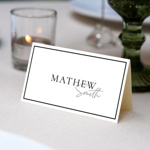 MINIMAL Wedding Place Cards Template, Editable Place Card, Black and White Wedding Place Card, Editable Wedding Table Name Card