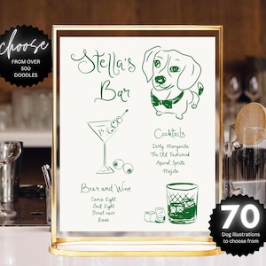 Dog Signature Drinks Sign Template, Pet Signature Cocktails Sign, Wedding Bar Menu Sign with Pets, Pets Drinks Bar menu, green dog bar sign