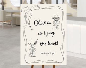Bow Bachelorette Welcome Sign Template, Hand drawn bow Bridal shower Sign, Template For Tying Bow Knot Bachelorette Poster, Beige and black