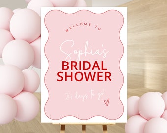 Bridal Shower Welcome Sign Pink, Red and Pink bridal shower sign, Editable Hen's Party Welcome, Modern Bridal Shower Decor Bridal Sign