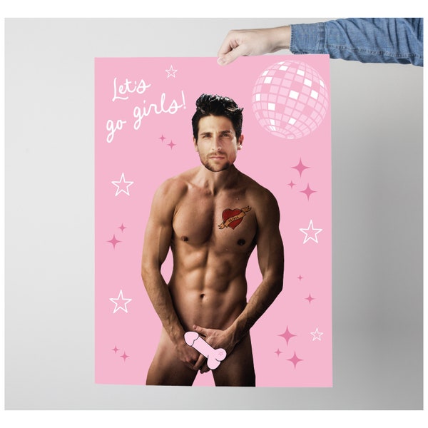 Pink Bachelorette Game Poster, Bachelorette junk on the Hunk Game, Pin the Tail on the Hunk Bachelorette Weekend, Adult drinking game