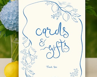 Lemon themed bridal shower Cards and Gifts Sign Printable, Positano bridal Gift Table Sign, Lemon thank you Cards and Gifts Sign Template
