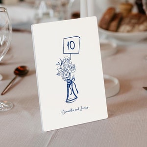 Hand drawn Table Number Template, Printable Whimsical Table Numbers, Table Numbers Wedding, French style drawn Table Number blue french