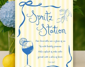Lemon bridal shower drinks Template printable, Hand drawn bridal shower drinks menu lemon Spritz, Amalfi coast drinks menu bridal shower