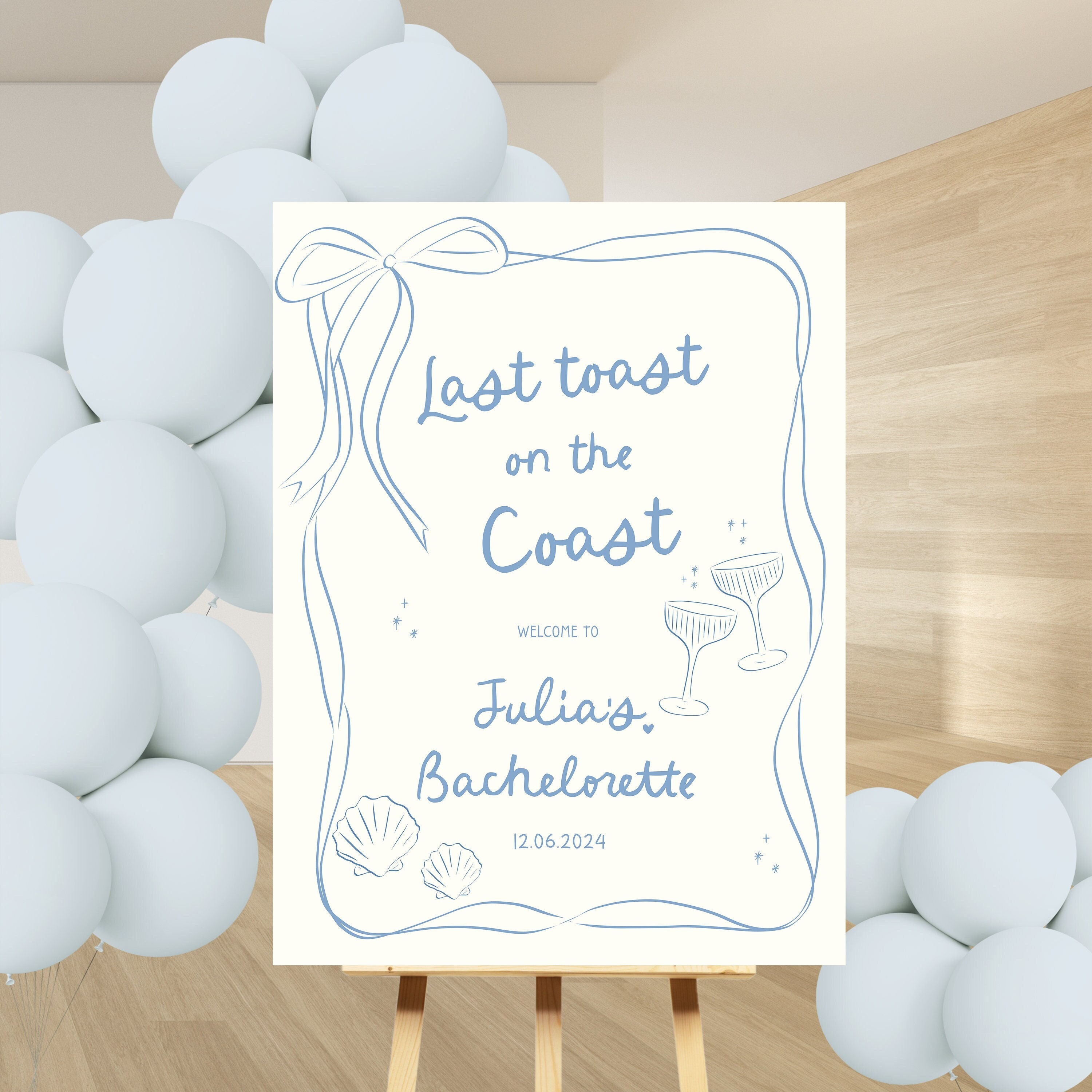 Coastal Theme Bachelorette Welcome Sign Template, Coastal Last Toast on the Coast Sign, Template For Coastal Grandmother Bachelorette Poster