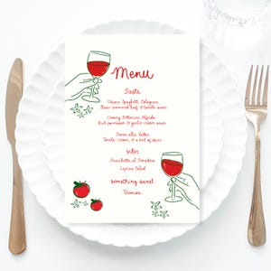 Italian Themed Menu Template, Editable Pasta Party Dinner Menu, Italian Celebration Printable Menu, Wine and Tomato Art, Red Italian menu