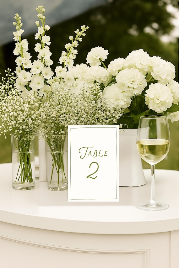 Green Whimsical Table Number Template, Table Numbers, simple Table Numbers, Handwritten table number 4x6 & 5x7 Instant Download Table Number