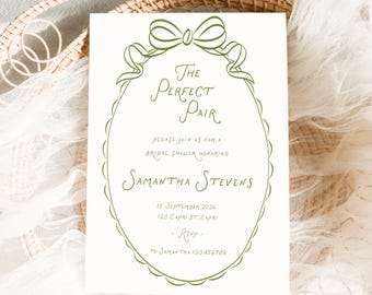 The Perfect Pair Bridal Shower Invitation, Pear Theme Bridal Invite, Sage Green Wedding Shower Template, Editable Elegant Pear Bridal Shower