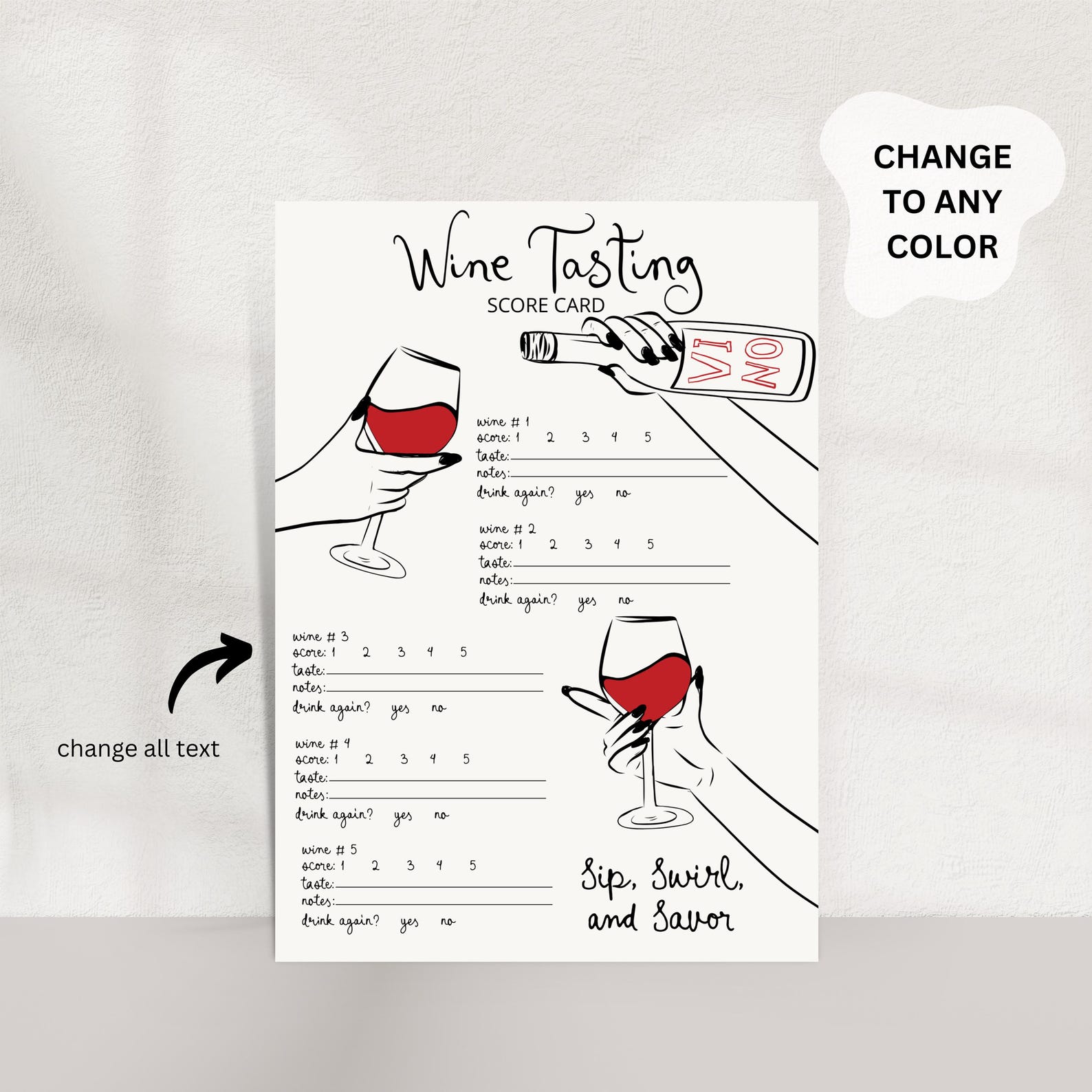 Wine Tasting Score Card Template, Adults Wine Tasting Game, Hens Party ...