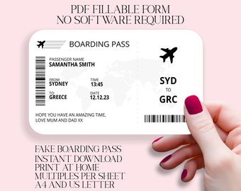 Print-at-home, Boarding Pass, Surprise Trip, Airline Ticket, Flight Gift Voucher, Fake Ticket, Gift coupon, Instant download, Editable PDF