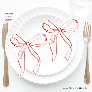 Red Bow Place Cards Template, Whimsical PlaceCard, Bow Editable Table Place Card, Fancy Bridal shower placecard, Christmas bow place card