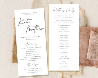 Wedding Program Template, Minimalist Order of Service, Elegant Wedding Ceremony Program, Catholic, Church Wedding Ceremony Program Template