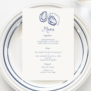 Oyster Menu Template printable, Oyster and roast party food menu, Oyster bridal shower menu, oyster rehearsal dinner menu shucking good time