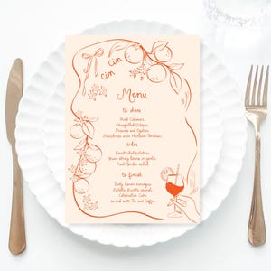 Love at first spritz bridal shower Menu Template printable, Hand drawn line art orange bridal citrus menu orange Spritz bridal menu scribble