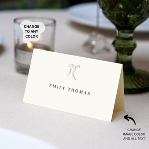 Bow Wedding Place Cards Template, Bow Place Card, Black Bow Wedding Place Card, Editable Wedding Table Name Card, Cocktail party place card