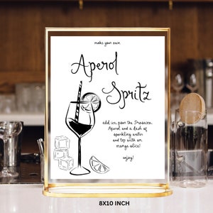 Aperol Spritz Bar Sign, Aperol Spritz Signature Drink Bar Menu Sign Template, Bridal Cocktail Poster Whimsical Bridal Shower Sign any color