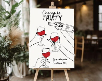 30TH Welcome Sign Birthday sign for girl, Editable wine Welcome sign 30th Birthday welcome sign decor Winery 30th Birthday, cheers to thirty