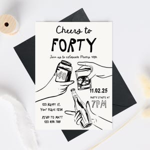 40th Birthday Invitation Template, Male 40th birthday invite, Cheers to 40 Years Invitation, Beer Forty Invite template cheers to beers 40th