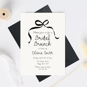Bridal Brunch template Bridal Shower invite, tying the knot Bridal Shower Invitation, Bridal Whimsical party invite, black Bow bridal shower