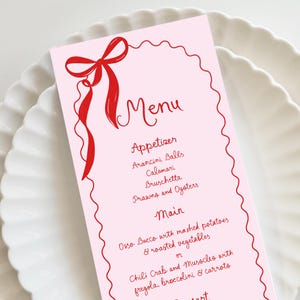 Pink Wedding Menu Template printable, Hand drawn line art illustrated wedding menu, Modern wedding menu pink scribble menu French style