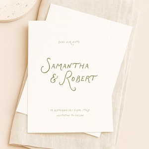 Save the Date Template, Green whimsical Wedding Announcement, Printable Editable Invite, Modern Minimalist Wedding Stationery green