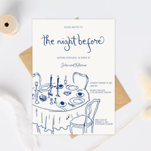 Rehearsal Dinner Invite template, The Night before Rehearsal Dinner Invitation, Hand drawn Wedding Rehearsal Invite, Whimsical party invite