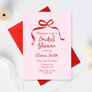 Pink Bridal shower invitation template, Tying the knot Bridal Shower Invitation, bow Bridal Invite, Whimsical party invite Bow bridal brunch