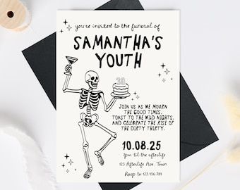 Death to My 20s Birthday Invitation Template, RIPs to twenty party Invite Skull Halloween Invite, Goth skull party invite, death to my youth