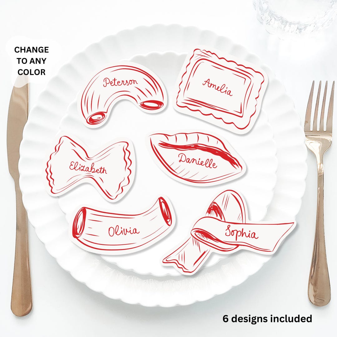 Pasta Place Cards Template, Whimsical Place Card, Pasta Shapes Place ...