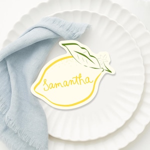 Lemon Place Cards Template Lemon Amalfi Mediterranean table name card Bridal shower Place Card table name card, whimsical lemon placecard