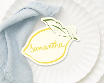 Lemon Place Cards Template Lemon Amalfi Mediterranean table name card Bridal shower Place Card table name card, whimsical lemon placecard