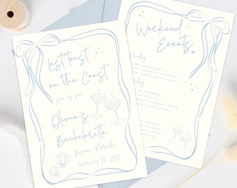 Coastal Last Toast On The Coast, Coastal Grandma Bachelorette Invitation and Itinerary Template, Beach Bachelorette Invite, Coastal Cowgirl