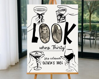 30th Birthday welcome sign Template, Cocktail 30th birthday sign, Cheers to 30 Years welcome sign, Thirty welcome poster template wine 30th