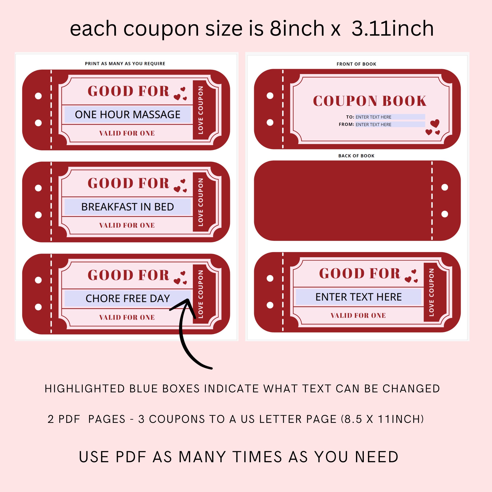 Love Coupon Book Printable Pdf, Editable Love Coupons Couple Coupons ...