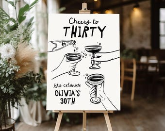 30TH Welcome Sign Birthday sign for girl, Editable wine Welcome sign 30th Birthday welcome sign decor Winery 30th Birthday, cheers to thirty