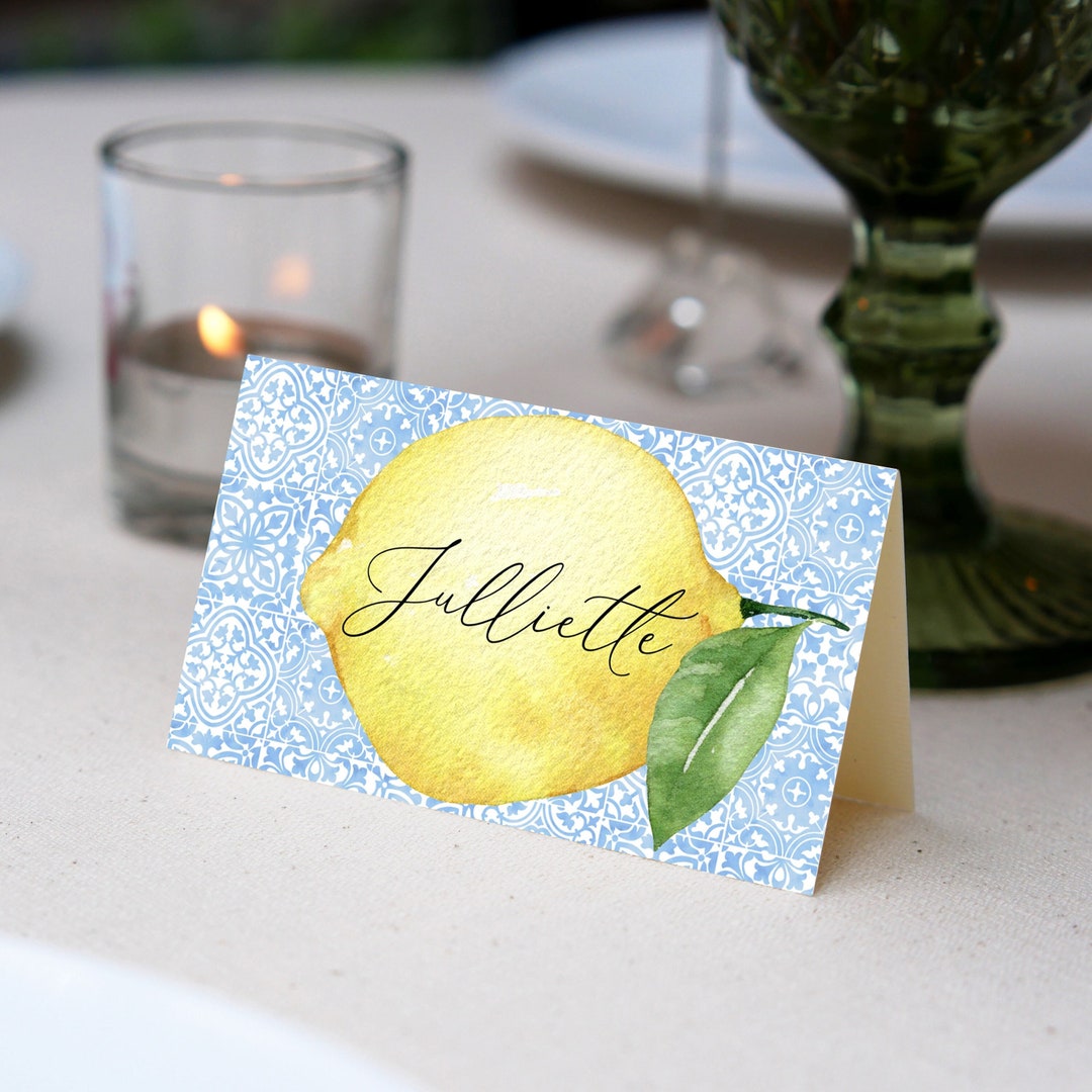 Lemon Place Cards Template Lemon Amalfi Mediterranean Table Name Card