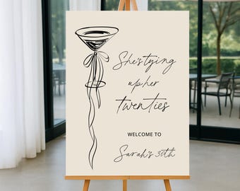 30TH Welcome Sign Beige Birthday sign for girl, whimsical birthday Welcome sign 30th Birthday welcome sign decor She's tying up her twenties