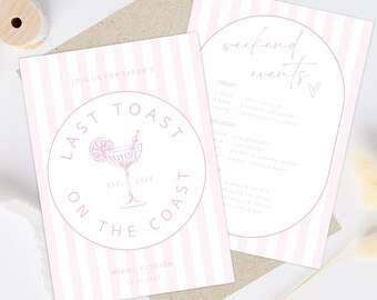Coastal Last Toast On The Coast, 30A Bachelorette Invitation and Itinerary Template, Beach Bachelorette Party Invite, Printable Itinerary