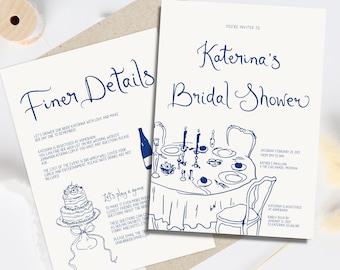 Hand Drawn Bridal Shower Invitation, Quirky Bridal Shower Invitation, Illustrated Bridal Invite, Whimsical party invite Bridal Shower Invite