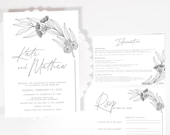Australian Natives Wedding Invitation Suite Editable Template , Botanical wedding invitation, Modern invitation template, Editable  et73