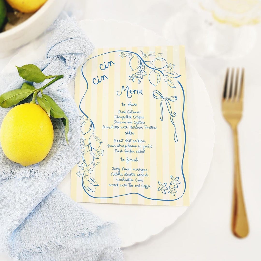 Lemon Menu Lemon Bridal Shower Menu Template Printable, Citrus Baby Shower, Lemon ...