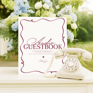 Audio Guest Book Template, Vintage Phone Guest Book Printable Reception Table Sign, Phone Message guest Sign, Wedding audio guestbook sign
