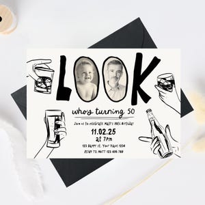 50th Birthday Invitation Template, Male 50th birthday invite, Cheers to 50 Years Invitation, look who's 50 Invite template, Beer 50th