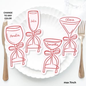 Pink Cocktail bow Place Cards Template, Martini PlaceCard, prosecco glass Place Card, wine Editable Table, Cocktail Bridal shower placecard