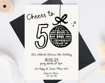 50th Birthday Invitation Template, 50th birthday invite, Cheers to forty DISCO 50th birthday Invites, Whimsical Fifty Invite template
