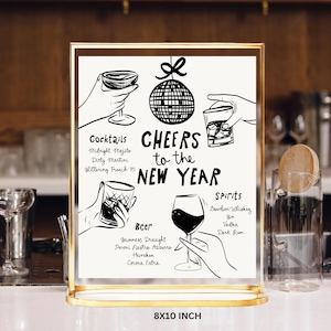 New Years eve drinks Menu template, Editable New Year’s Eve Girls Night Menu, Disco Party Drinks Menu, Holiday Menu Template Printable