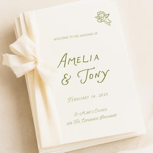 Green Wedding Program Template | Editable Church Order of Service (Digital Download)