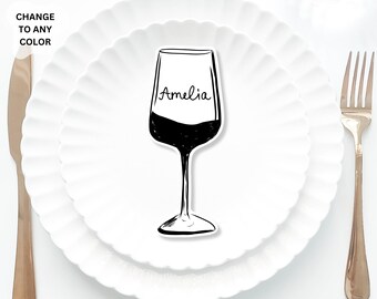 Wine glass Place Cards Template, Whimsical Place Card, Red wine glass Place Card, White wine glass card Table, Wine Bridal shower place card